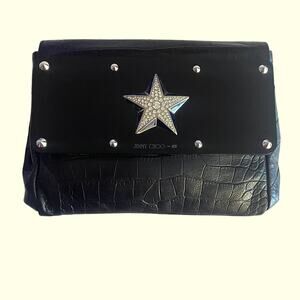 Jimmy Choo x H&M Leather Clutch Womens Black with Rhinestone Star Handbag